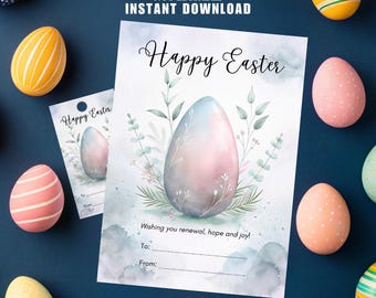 Easter Greeting Card & Gift Tags | Printable Happy Easter Card | Happy Easter Gift Tags | Easter Tags Bundle | Easter Eggs Postcard