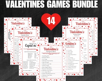 Valentine's Day Games Bundle | 14 Fun Printable Games for Adults and Kids | Party Games & Activities | Instant Download
