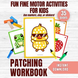Fine Motor Skills Activities for Kids| Printable  Patching Workbook| Dot Marker, Clay, Sticker Worksheets| Preschool Color Fun| PDF Download