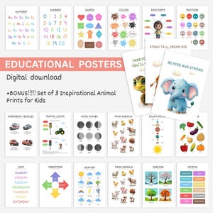 Educational Posters Bundle | Alphabet, Numbers, Emotions, Shapes| Preschool & Kindergarten Posters | Homeschool Room Decor| Digital Download