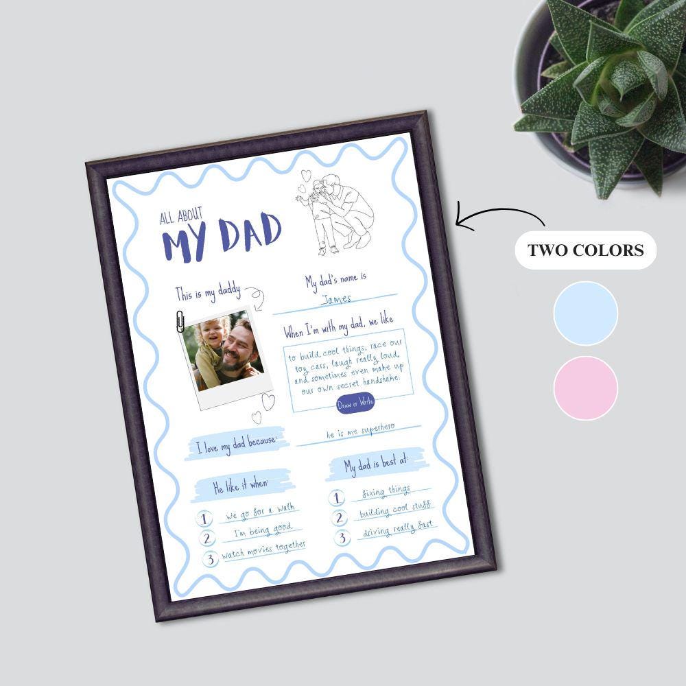 All About My Dad Printable Fathers Day Questionnaire | Gift From Son or ...