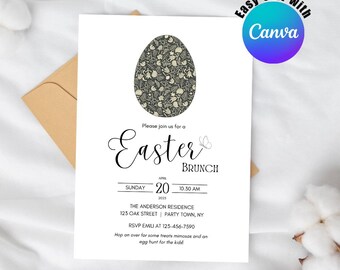 Editable Easter Brunch Invitation | Spring Party | Bunny Brunch Invite | Easter Egg Hunt Template | Digital Download | Editable Canva | E01