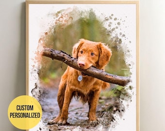 Personalized Digital Pet Portraits from photo | Gift Watercolor Pet | Pet memorial gif | Cat Portraits | Custom Dog Portraits | Pet gifts