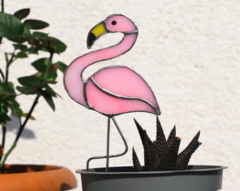 Suporte para plantas em vitral com flamingo – Decoração artesanal para vasos