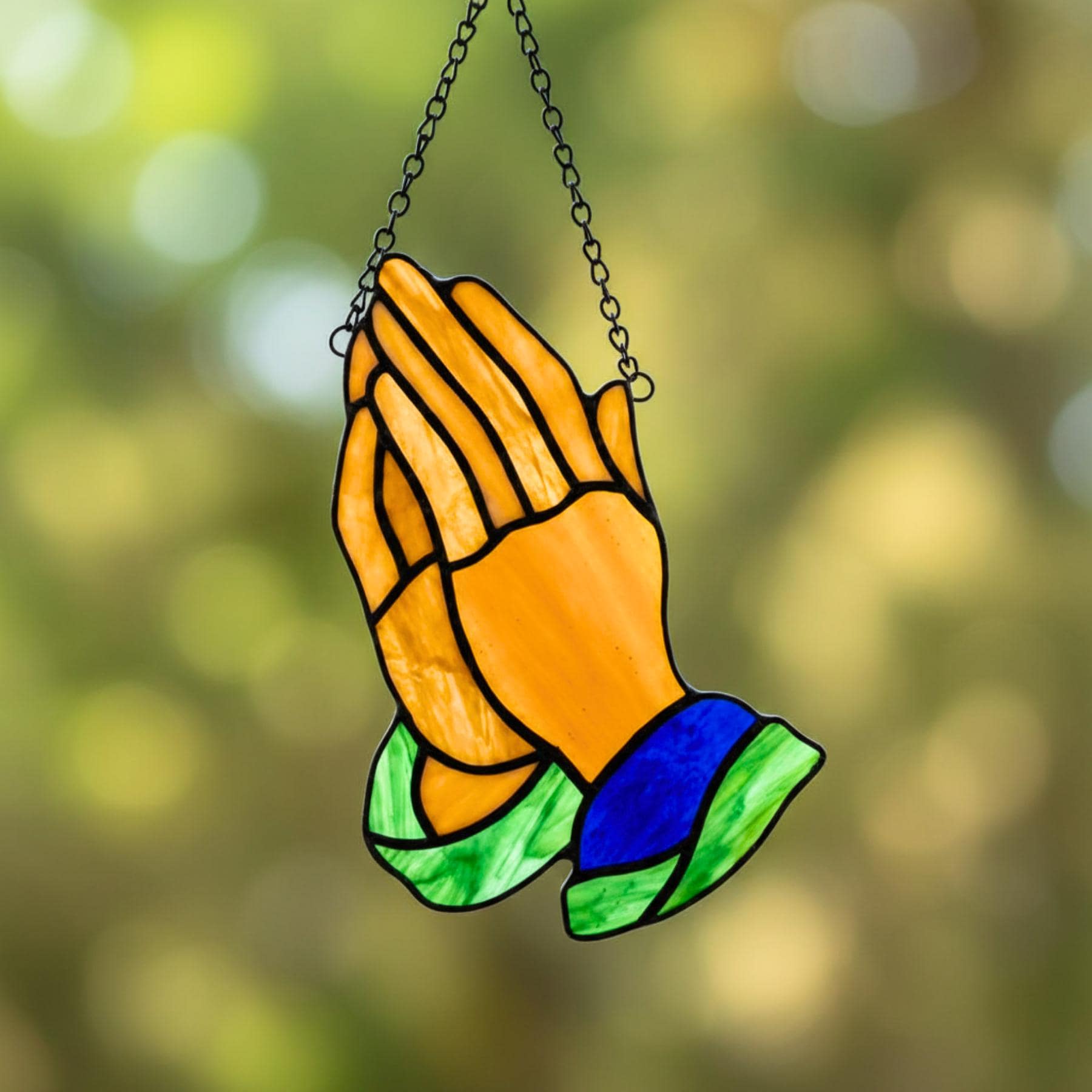 Praying Hands Stained Glass Pattern, Religious Suncatcher Template