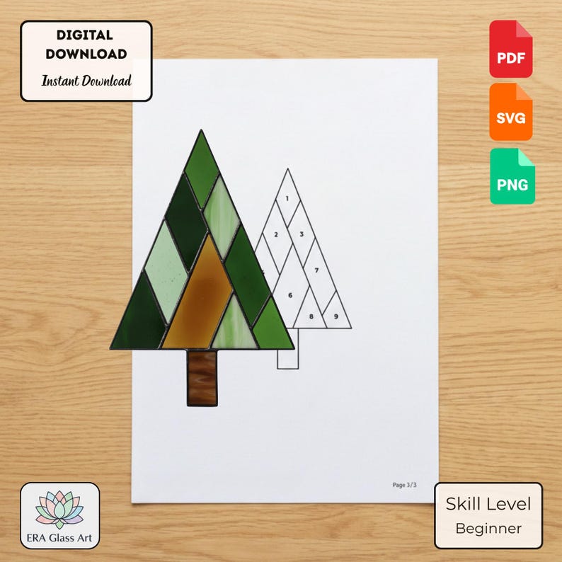 Pine Tree Stained Glass Pattern | Beginner Suncatcher Template (PDF SVG ...