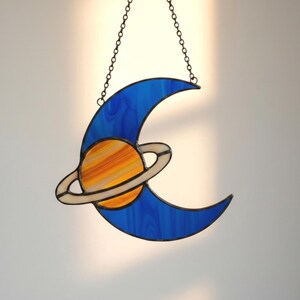 Gebrandschilderd glaspatroon Saturnus-maan, halve maan Suncatcher-sjabloon pdf