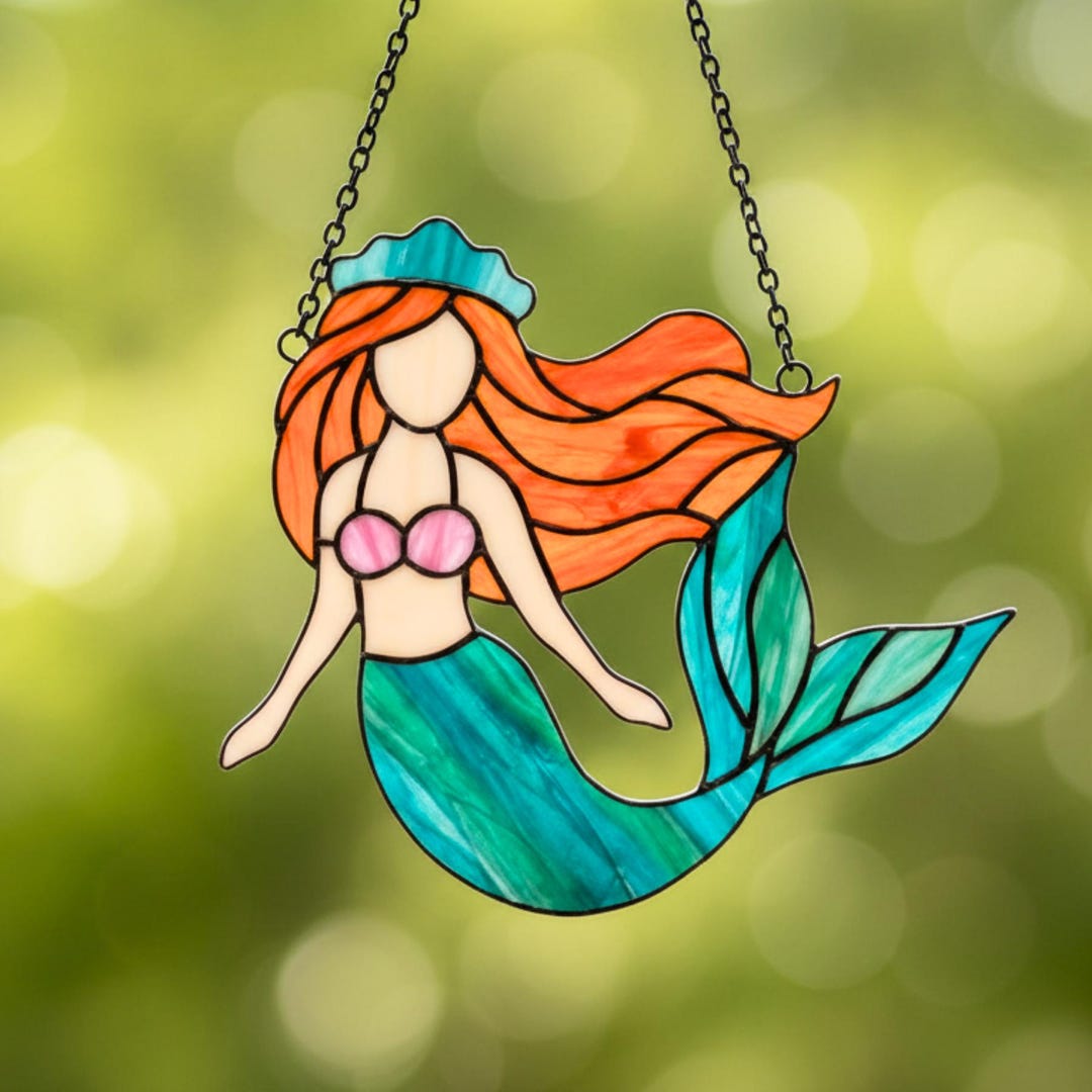 Mermaid Stained Glass Pattern, Sea Ocean Suncatcher Template PDF - Etsy