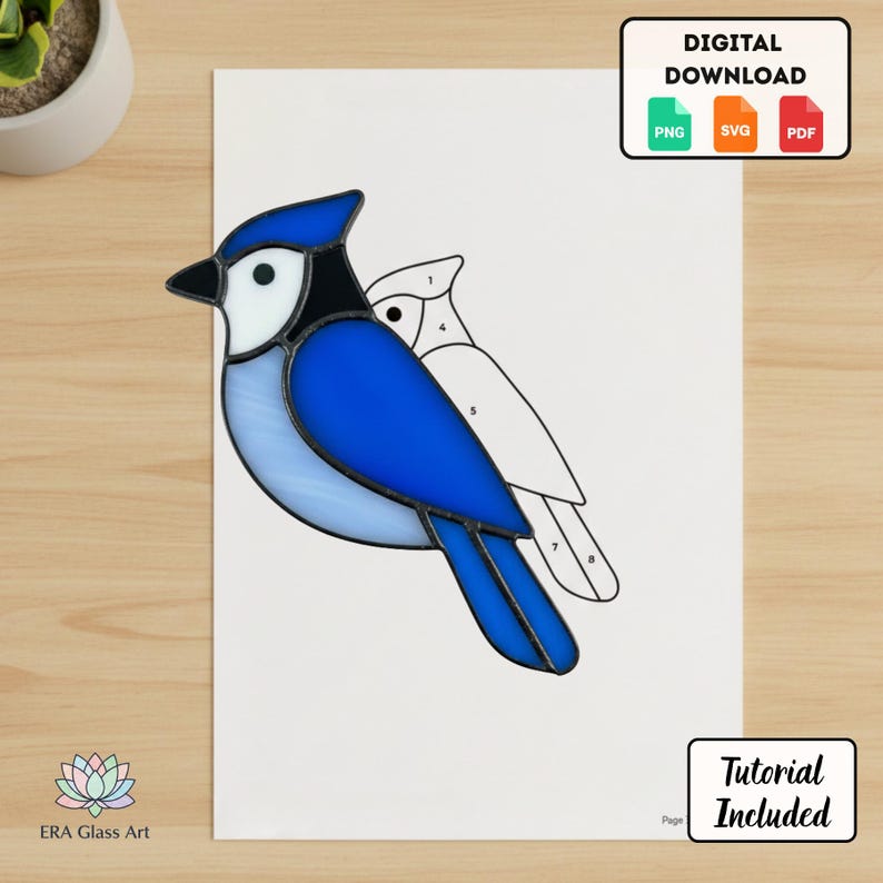 Blue Jay Stained Glass Pattern PDF – Bird Plant Stake Template ...