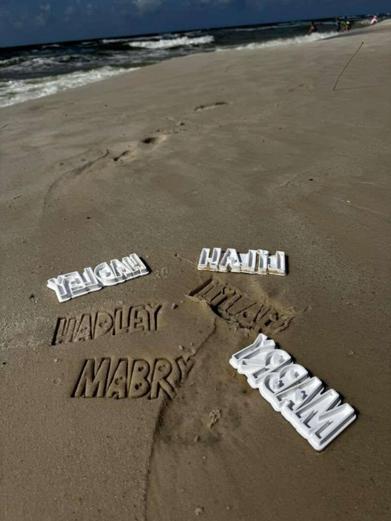 Name Written In Sand THE ORIGINAL Personalized Sand Name Mold Custom Beach Toy for Kids ...