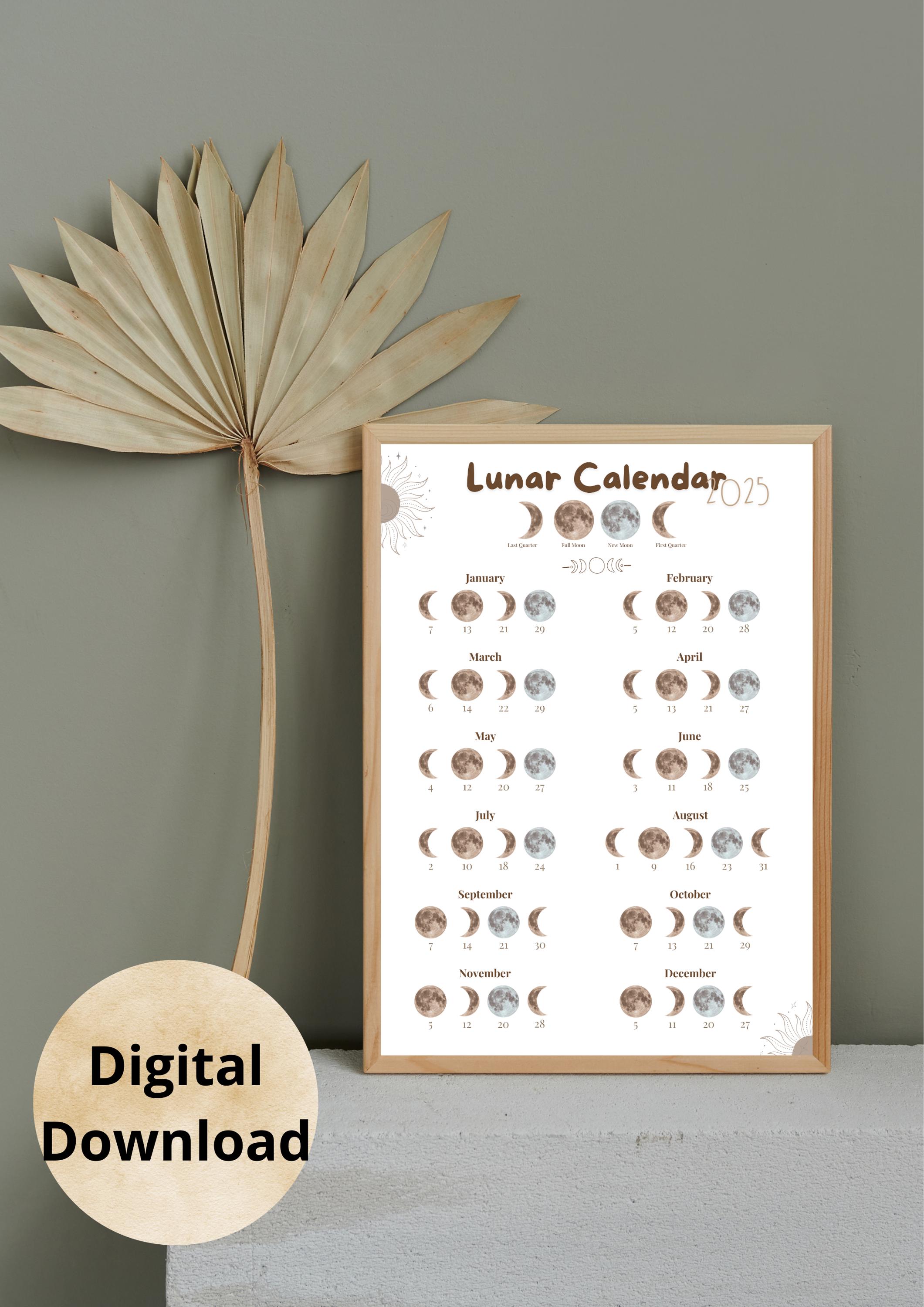 Moon Calendar 2025 | Lunar Phases Wall Art | Witch Calendar | Modern ...