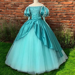 Ariel-Inspired Aqua Ball Gown for Women - Princess Cosplay Dress, Mermaid Formal Costume, Fairytale Prom Gown, Luxury Disney Princess Outfit