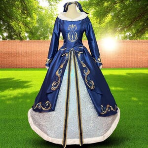 Royal Blue Mermaid Princess Dress • Fairytale Ball Gown Cosplay • Renaissance Fantasy Costume with Gold Embroidery