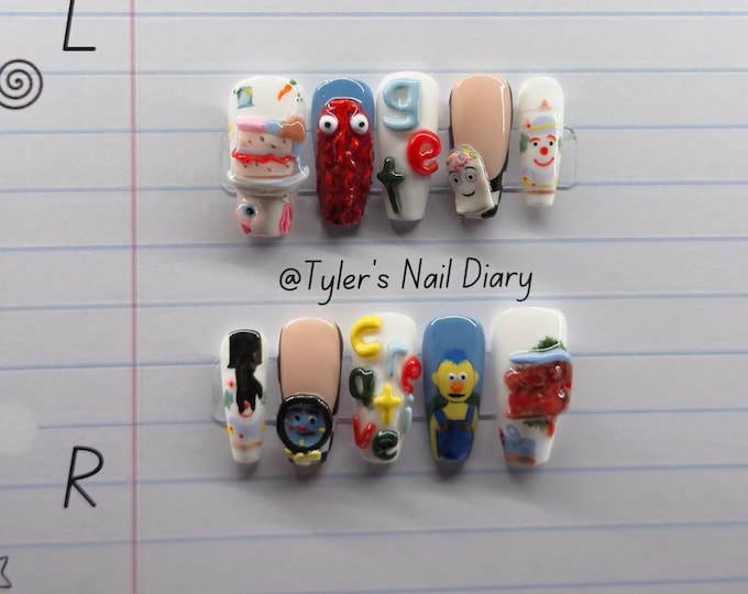 Don't Hug Me I'm Scared inspired nails