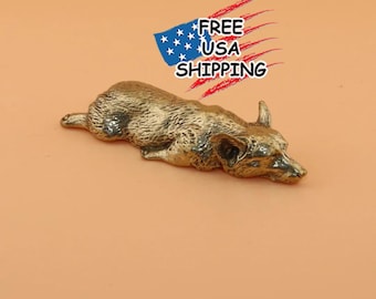 Copper Welsh Corgi Puppy Figurine – Solid Brass Dog Miniature, Desktop Ornament, Paperweight & Tea Pet, Corgi Lover Gift, Corgi decoration