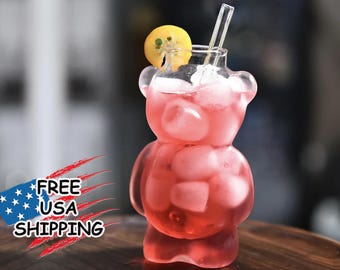 The Teddy Bear Glass – Cocktail Cup, Holiday Beer & Whiskey Mug, Festive Drinkware Gift, Christmas gift, Coffee Mug Kids Drinkware