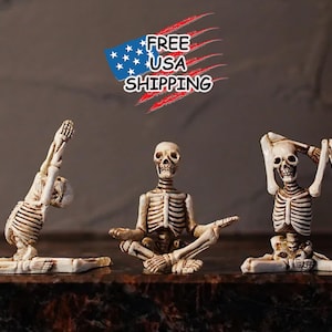 Meditating Yoga Skeletons Figurines Yoga Pose Statue Figure Home Decor Resin Sculpture Gift decorative unique Creative Living Room