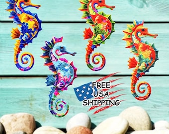Colorful Metal Seahorse Wall Decor – Iron Ocean Art, Hanging Seahorse Ornament for Garden, Yard, Home & Office, Ocean Outdoor Decor