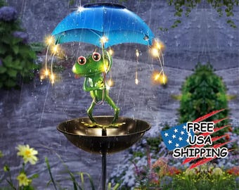 Solar Frog Bird Feeder for Outdoors – Hanging Bird Squirrel Feeders, Garden Decor, Garden Frog decor Gift for Bird Lovers, Metal Feeder