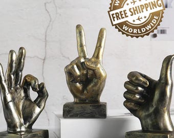 Gesture Hand Sculpture Decor, Victory Finger Resin Statue, Modern Art Hand Figurine, Creative Desktop Decor, Vintage Style Home Accent