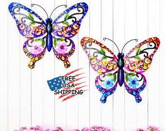 Colorful Metal Butterfly Wall Decor – Iron Art Butterfly Sculpture, Hanging Ornament for Garden, Yard, Home & Office Butterfly Outdoor Decor