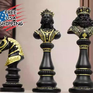 Black & White Chess piece Statue Large Modern Sculpture Home /Office Decor Figures Objects Interior Accessories Art Housewarming Gift Father
