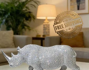 Stunning Gold/Silver Rhino Figurine Rustic Rhino Wall Decor, Wildlife Resin Wall Hanging Art, Home Accents, Unique Animal Sculpture