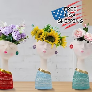 Head Face Planter, Head Flower Pot, Hanging Garden Decor, Mask Decoration, Outdoor Art, Modern Indoor, Living Room, Deck Porch Balcony Vase
