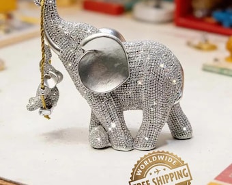 Decorative Shiny Elephant and Baby Statue | Animal Figurine For Table Desk Showpiece | Home Office Decor | Gift For Mom | Elephant Figurine