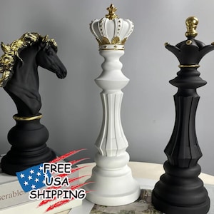Chess piece Statue Black & White Large Modern Sculpture Home /Office Decor Figures Objects Interior Accessories Art Housewarming Gift Father