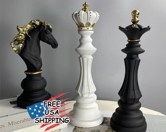 Chess piece Statue Black & White Large Modern Sculpture Home /Office Decor Figures Objects Interior Accessories Art Housewarming Gift Father