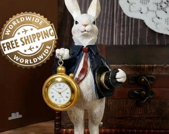 Easter Victorian Rabbit Figurines, Whimsical Bunny Rabbit Statues, Spring Home Decor, Bunny in suit Shelf Accent