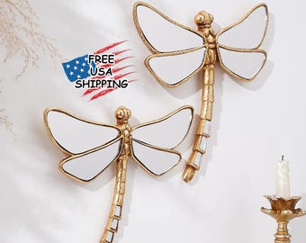 Curved Dragonfly Mirror Wall mirror decoration Decorative mirrors Gold Dragonfly Mirror Unique Wall decoration Dragonfly wall art Mirror
