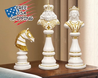 Black & White Chess piece Statue Large Modern Sculpture Home /Office Decor Figures Objects Interior Accessories Art Housewarming Gift Father