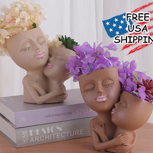 Head Face Planter, Head Flower Pot, Hanging Garden Decor, Mask Decoration, Outdoor Art, Modern Indoor, Living Room, Deck Porch Balcony Vase