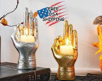 Gold/Silver/Black Hand Candle Holder – Goth Décor for Home or Office, Unique Halloween Candle Holder Gothic Accent Creepy Halloween hand
