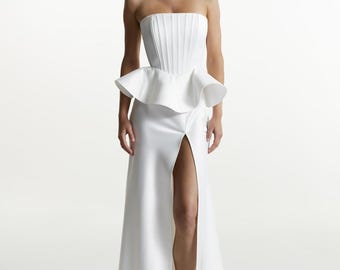 strapless open back dress WHITE STRAPLESS PEPLUM TOP – MARQUES ' ALMEIDA main image 0