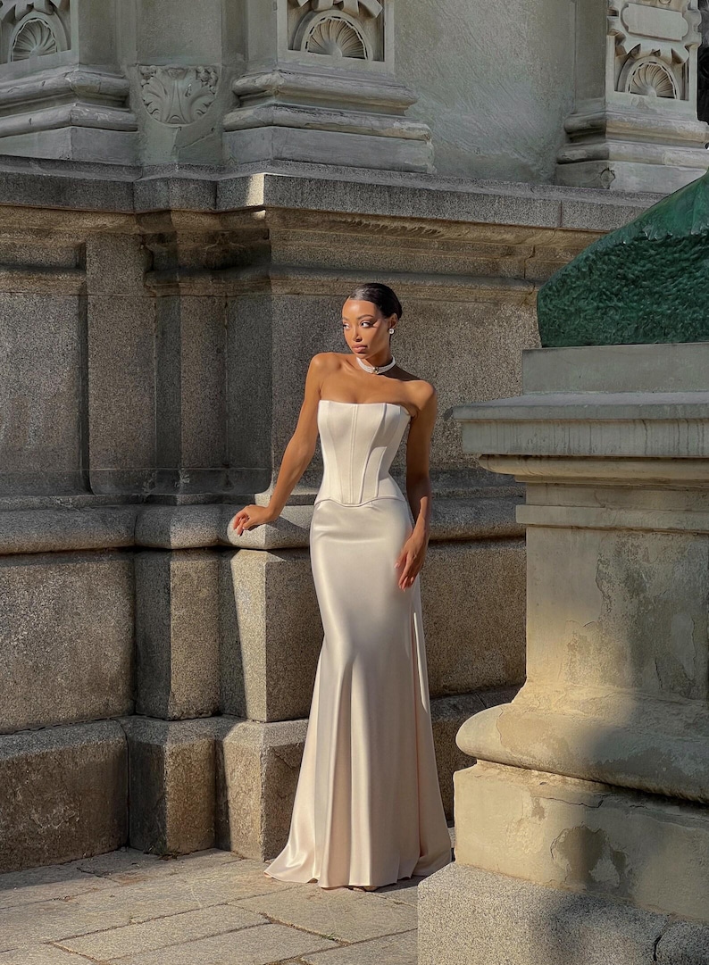Beige Bridal Satin Corset - Wedding Bustier Top, Elegant Bride Outfit