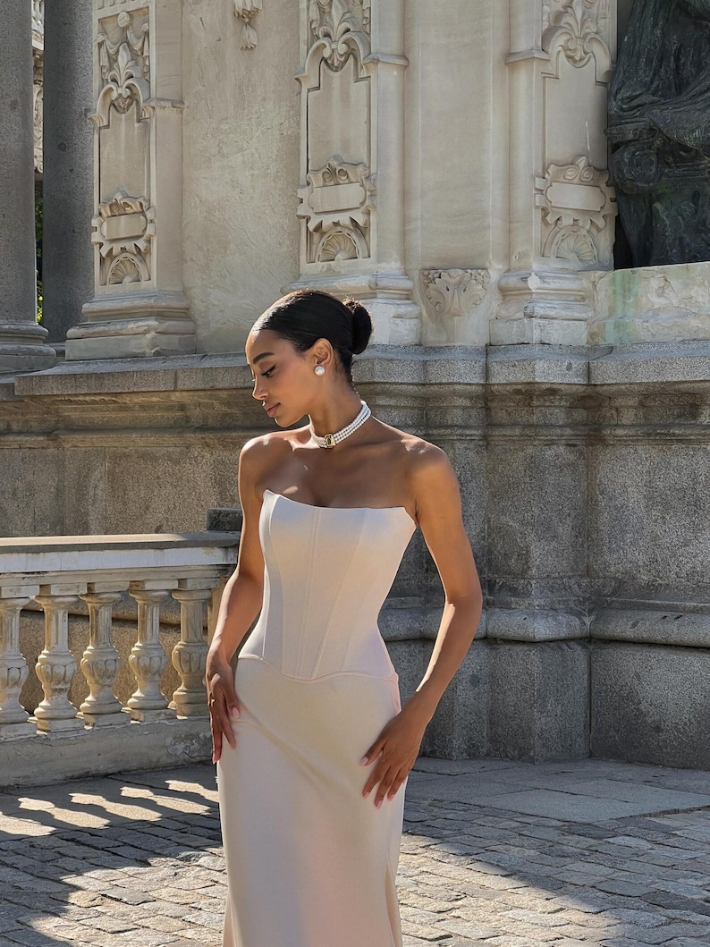 Beige Bridal Satin Corset - Wedding Bustier Top, Elegant Bride Outfit