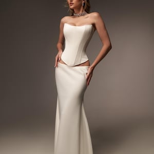Ivory Satin Wedding Corset Dress - Bridal Bustier & Maxi Skirt
