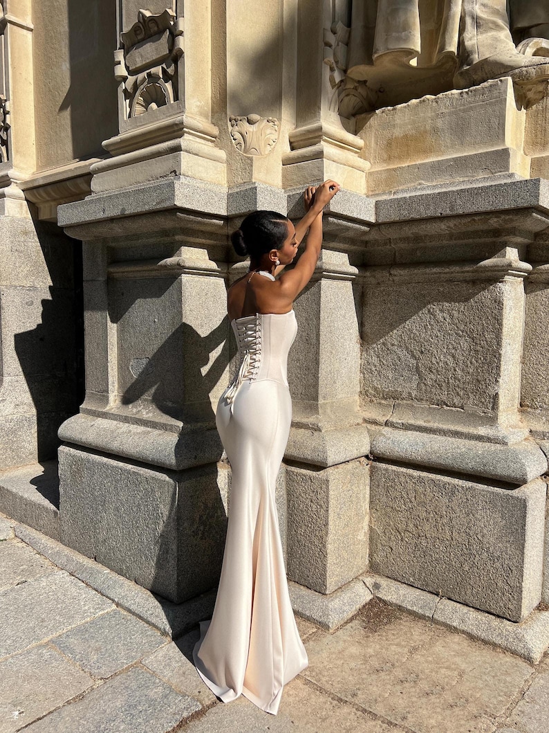 Beige Bridal Satin Corset - Wedding Bustier Top, Elegant Bride Outfit