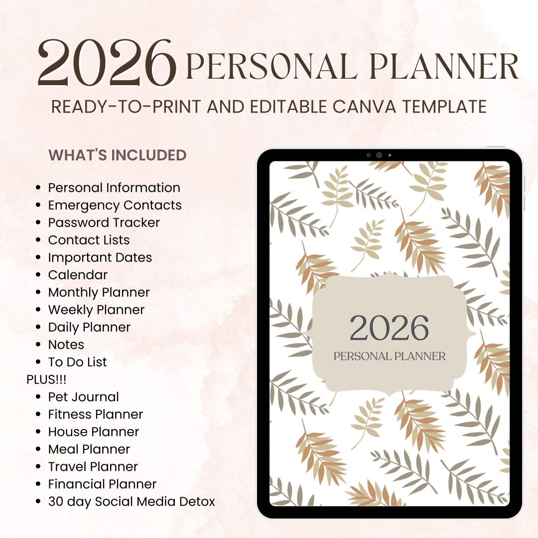 2026 Printable Personal Planner Editable Canva Template Travel ...