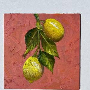 Lemon Still Life Oil Painting - Impasto Citrus Kitchen Art By AymelekArt