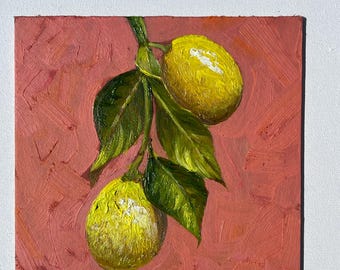 Lemon Still Life Oil Painting - Impasto Citrus Kitchen Art By AymelekArt