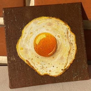 Fried Egg Original Oil Painting Kitchen Decor Wall Artwork Small Food Realism Still Life  Breakfast Fine Art Scrambled Eggs By AymelekArt