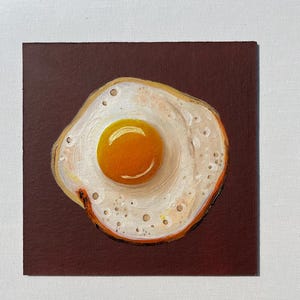 Ovo frito Pintura a óleo original Decoração de cozinha Arte de parede Comida pequena Realismo Natureza morta Café da manhã Ovos mexidos Belas artes por AymelekArt