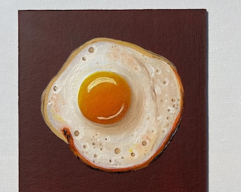 Spiegelei Ölgemälde: Kleines Stillleben Küchen Dekor, 10x10cm Von AymelekArt