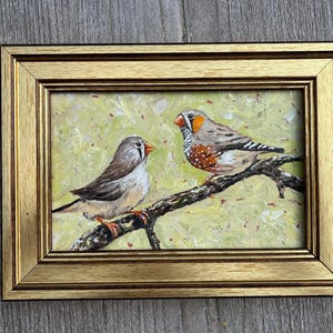 Een paar vogels origineel olieverfschilderij leuk cadeau, vogel ingelijste wanddecor Dierenliefhebbers cadeau door AymelekArt