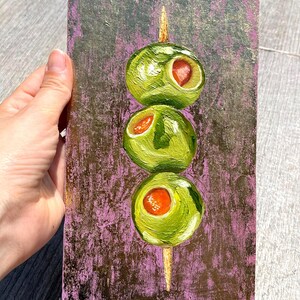 Pintura al óleo original de aceitunas, bodegón de cocina, verduras, obras de arte, decoración pequeña para el hogar, arte de pared, arte texturizado de AymelekArt
