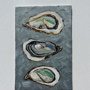 Oyster Art Original Oil Painting Coastal Seafood wall art Food wall decor painting 3 Oysters Painting Trendy Kitchen wall art by AymelekArt